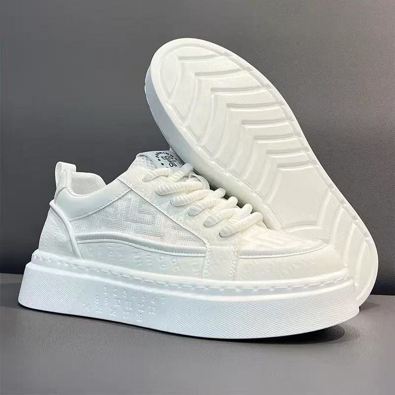 Men's winter breathable trendy versatile casual white skate shoes - youth anti-slip athletic platform sneakers - height increasing white shoes
