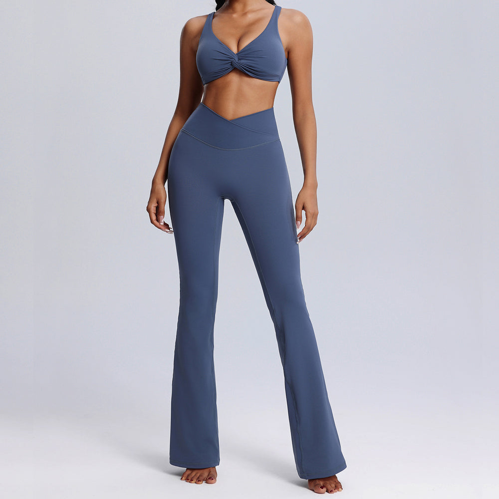 Fashion cross-border spring and summer yoga wear suit women's nude tight sportswear two-piece setcasual horn fitness wear