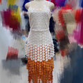tassel lace gradient color block fashion cami dress with cinched waist and sleeveless design