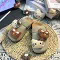New arrivalkt cat kids slippers women's birkenstock outwear cartoon cute plaid birkenstock shoes women's toe-cap outwear half slippers