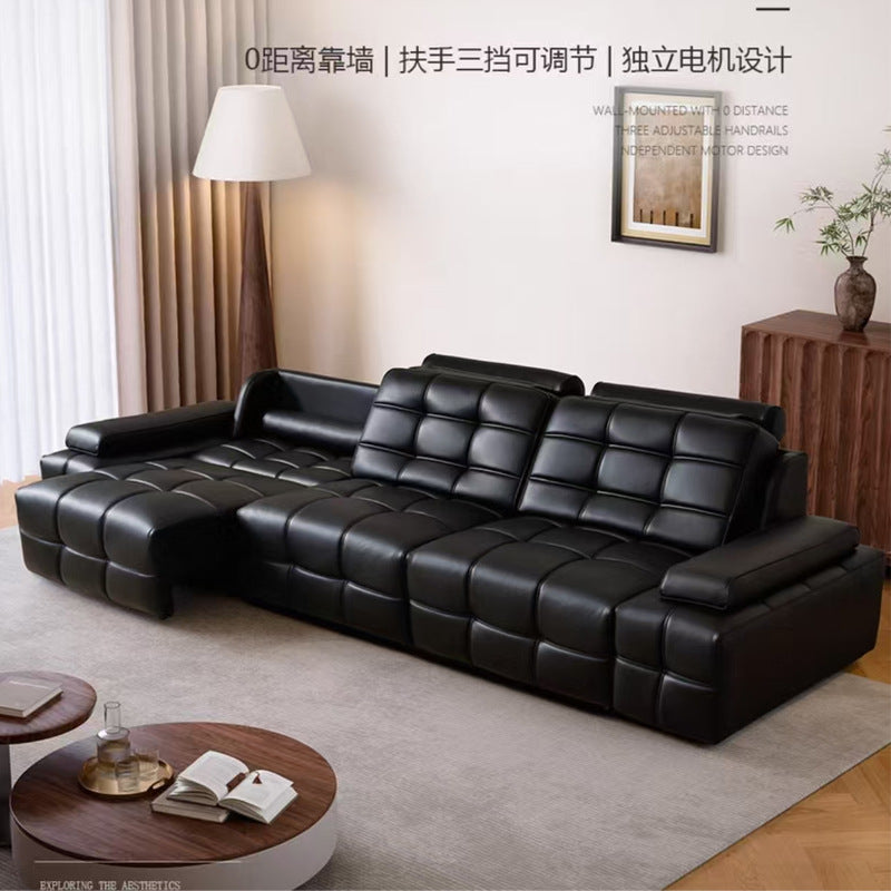 Modern minimalist genuine leather sofa, straight-row sofa bed, multifunctional extendable electric lawrence sofa for living room and study