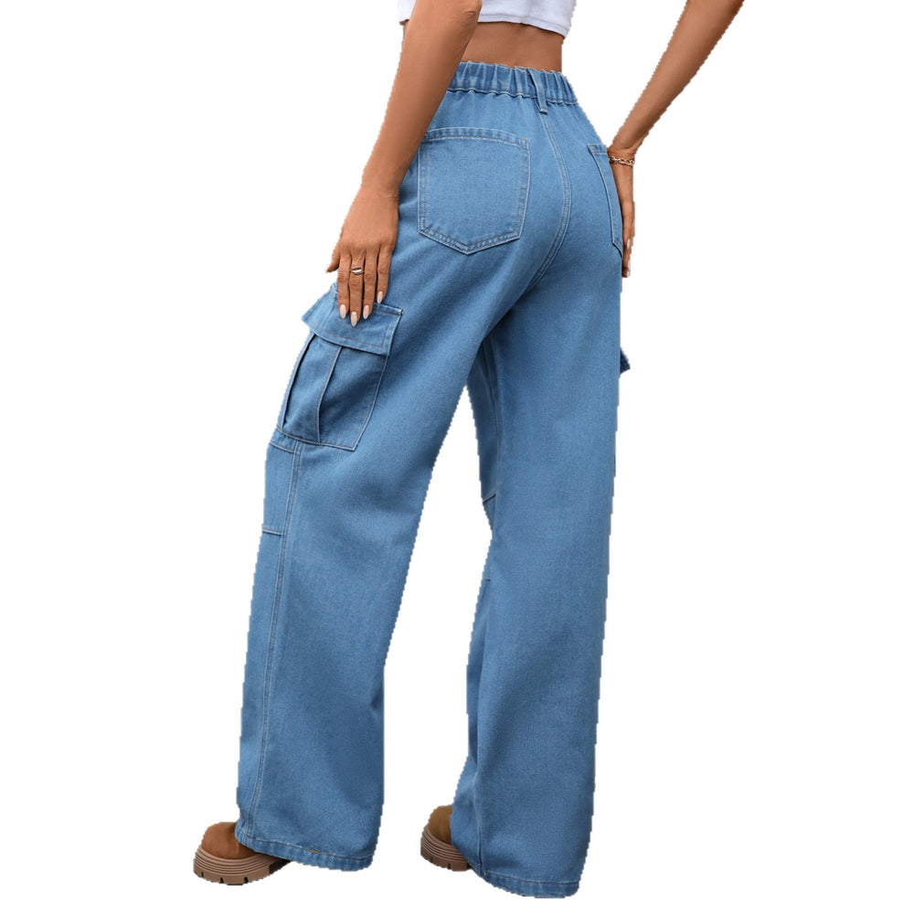 European and american cross-border e-commerce new women's straight-leg jeans,  autumn collection, loose fit, slimming blue denim trousers, casual style