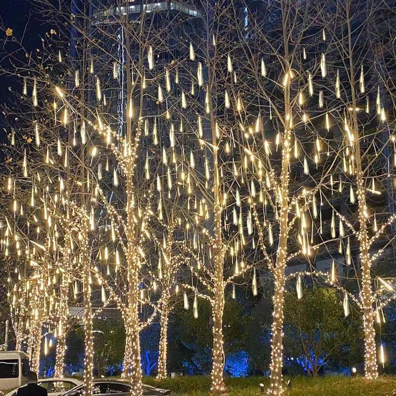LED meteor shower lights, colorful lights, flashing lights, New Year's Eve decorative lights, double-sided waterproof hanging tree lights, meteor light strings