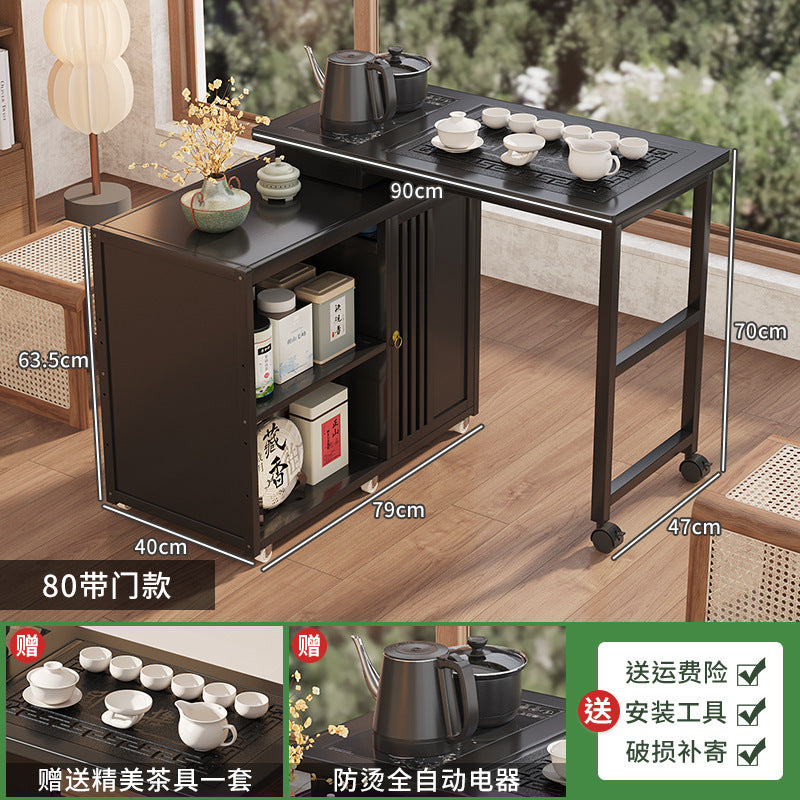 Modern minimalist tea table set - portable, rotating, kung fu tea brewing, all-in-one design for home, small apartments, balcony tea table/tea station