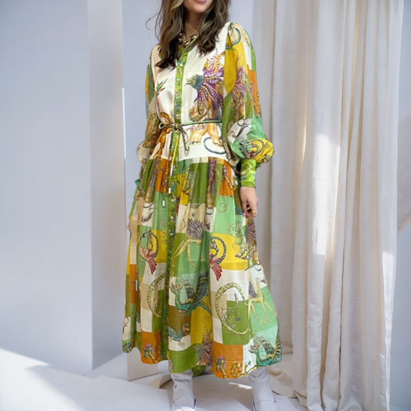 cross-border european & american women's clothing - summer maxi dress with lantern sleeves and printed holiday style - style 661