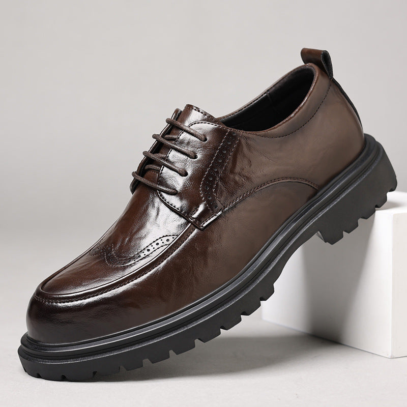 Genuine leather men's dress shoes - new business formal brogue style, british casual, black, for weddings and grooming