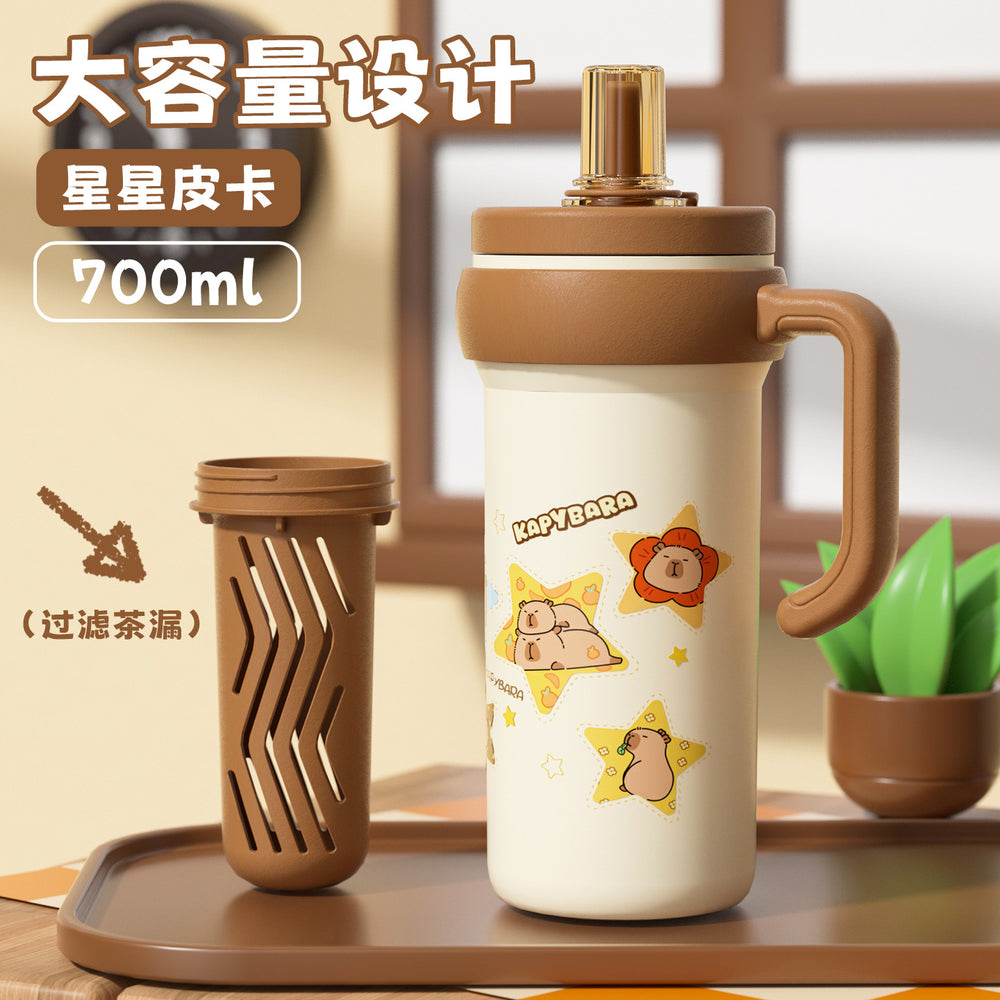 Capybara 316 stainless steel straw insulated tumbler - stylish design for women, perfect for office coffee and outdoor use