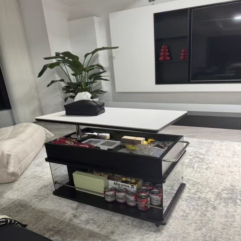 Vintage solid wood coffee table - high-end living room accent, perfect for small spaces - lift-top, mobile side table with sofa storage and shelves