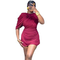 European and american cross-border women's fashion:  autumn new arrival - elegant, designer, ruched, slim-fit, bodycon mini dress