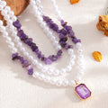 Wholesale purple crystal necklace - european & american style, geometric square pendant, light luxury, high-end faux pearl crushed stone choker