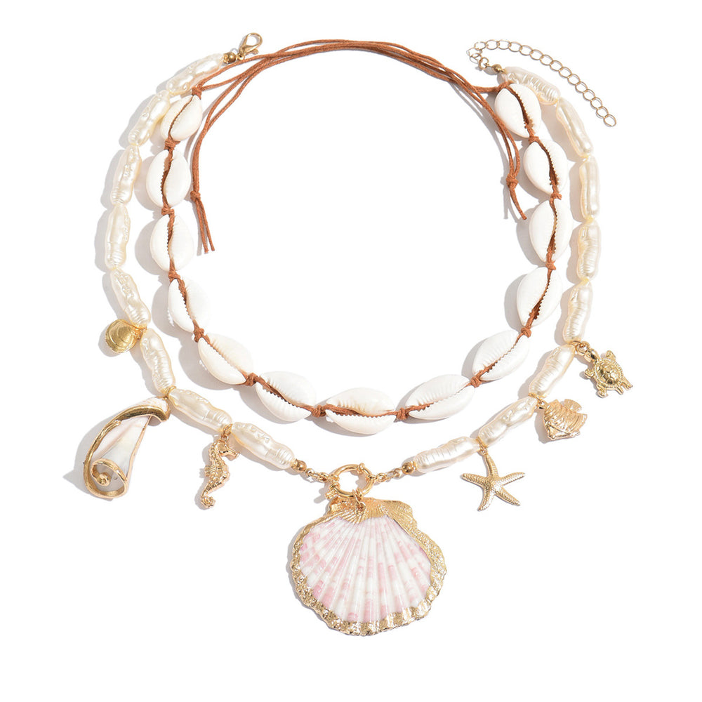 Bohemian shell necklace wholesale cross-border niche irregular holiday style stacked starfish imitation pearl clavicle chain