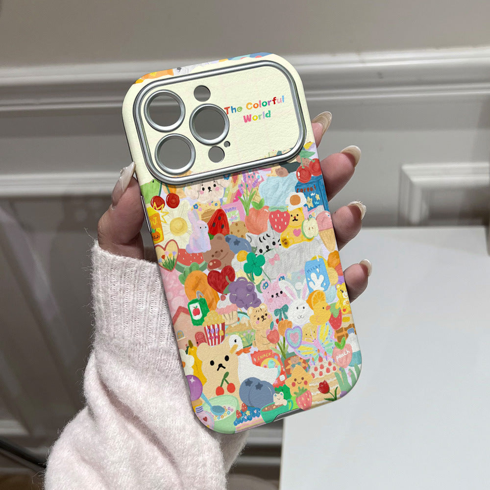 Colorful graffiti animal phone case for iphone 17 pro max, apple 16, anti-drop leather skin large window case
