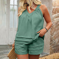 plus sizepure colortwo-piece setv neckhalterloose belly-covering vest texture layeredcasual