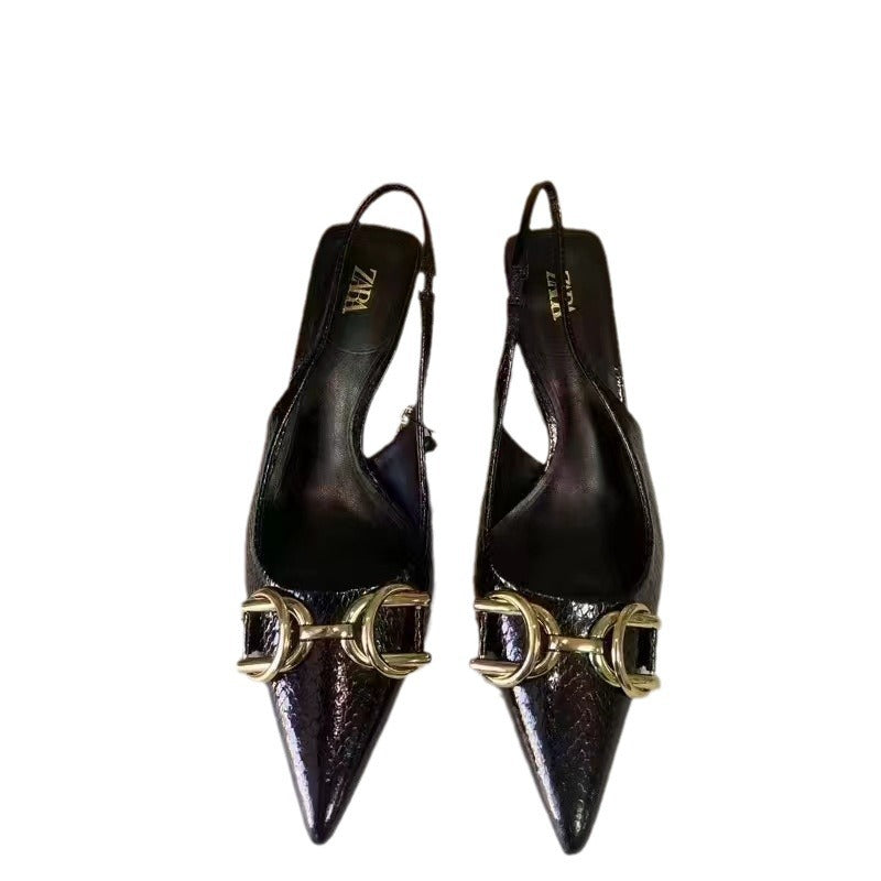 2024 summer women's pointed-toe decorated open-back high heel sandals, closed-toe pumps, low-cut casual stiletto mules