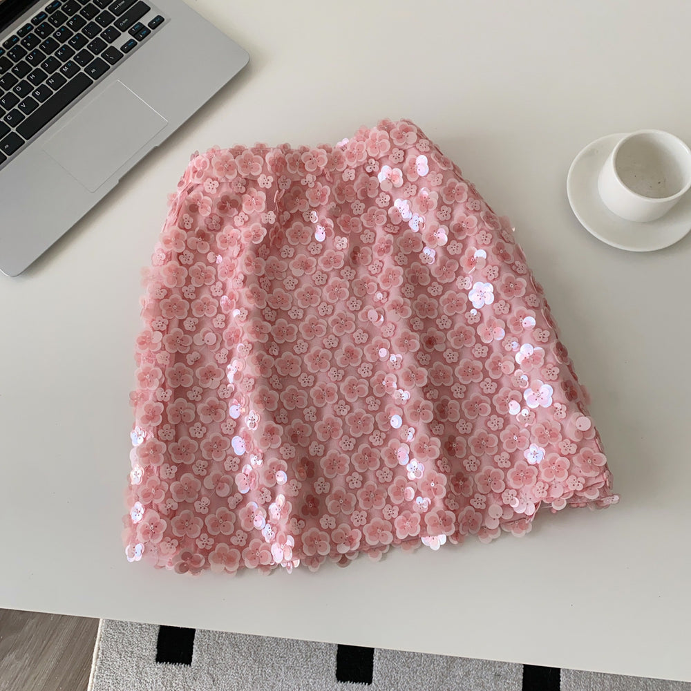 French heavy embroidery beaded sequin floral midi skirt - women's 2025 autumn collection - sweet & spicy high-waisted slimming bodycon mini skirt