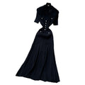 K-style pure desire lapel knitting short-sleeved dress women's summer silm single-breasted waist slimming lookelegant long skirt