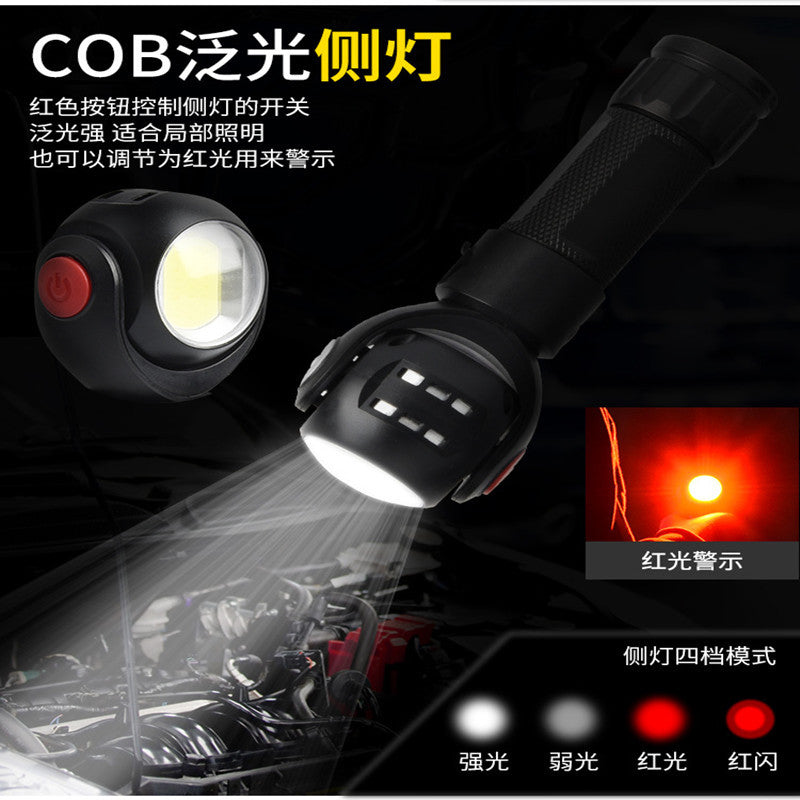 Cross-border hot-selling T6 + COB strong light flashlight strong magnetic 360 degree rotating work lamp headlight search outdoor flashlight