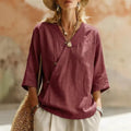summer new women's solid color cotton linen european and american button-down top - cross-border e-commerce