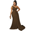 X5819 european and american new arrival   fashion solid color party bodycon one-shoulder sleeve maxi dress for women