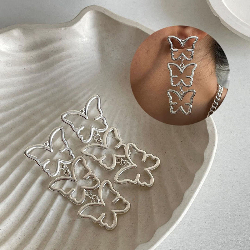 2024 new cross-border e-commerce jewelry alloy butterfly earrings, fashionable and versatile stud earrings, exquisite women's tassel dangle earrings