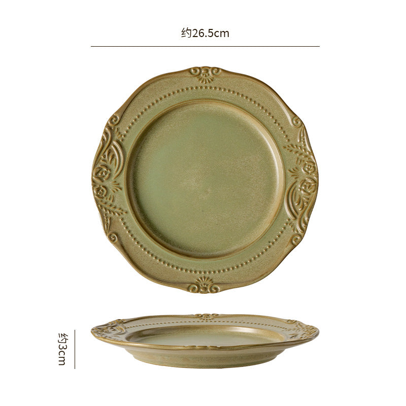 European retro embossed plate - perfect for western cuisine, pasta, breakfast, restaurants, and hotels. a stylish and high-value steak plate and dinner plate