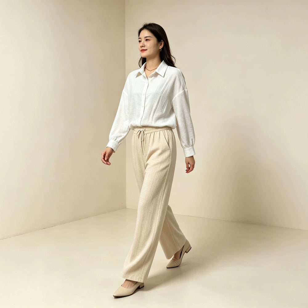 cross-border fashion women's casual comfortable versatile white long-sleeve shirt and casual pants set