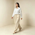 cross-border fashion women's casual comfortable versatile white long-sleeve shirt and casual pants set