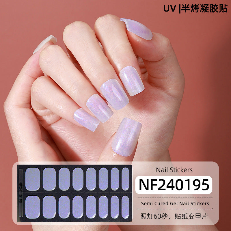 Zhengxiang new semi-cured gel nail art sticker solid color pure green onion gel UV nail sticker simple baking lamp gel nail art