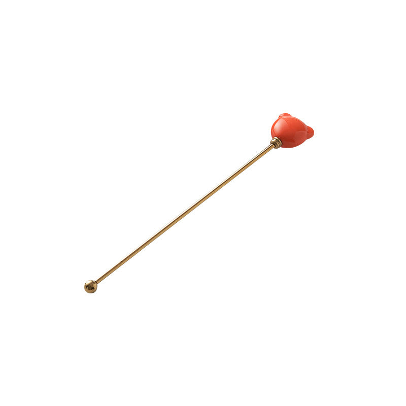 Candy-colored ceramic bear head stirring stick - anti-scald, high-style coffee stirrer & 304 stainless steel wine stirrer