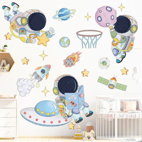 Cartoon astronaut wall sticker creative personality preschool early education class arrangement decorative sticker children's room male treasure wall sticker