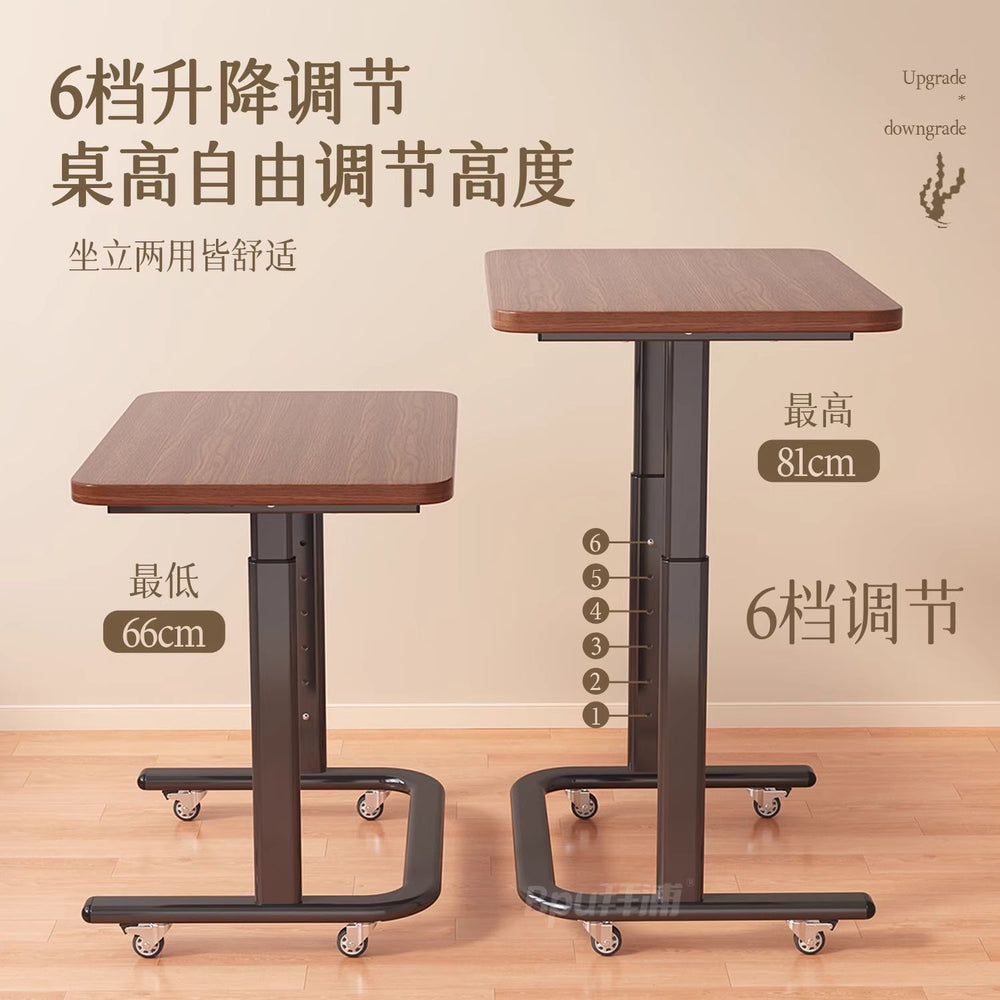 Adjustable height mobile desk with universal wheels, bedside table, reinforced legs, home desk for bedroom, living room, sofa, study table
