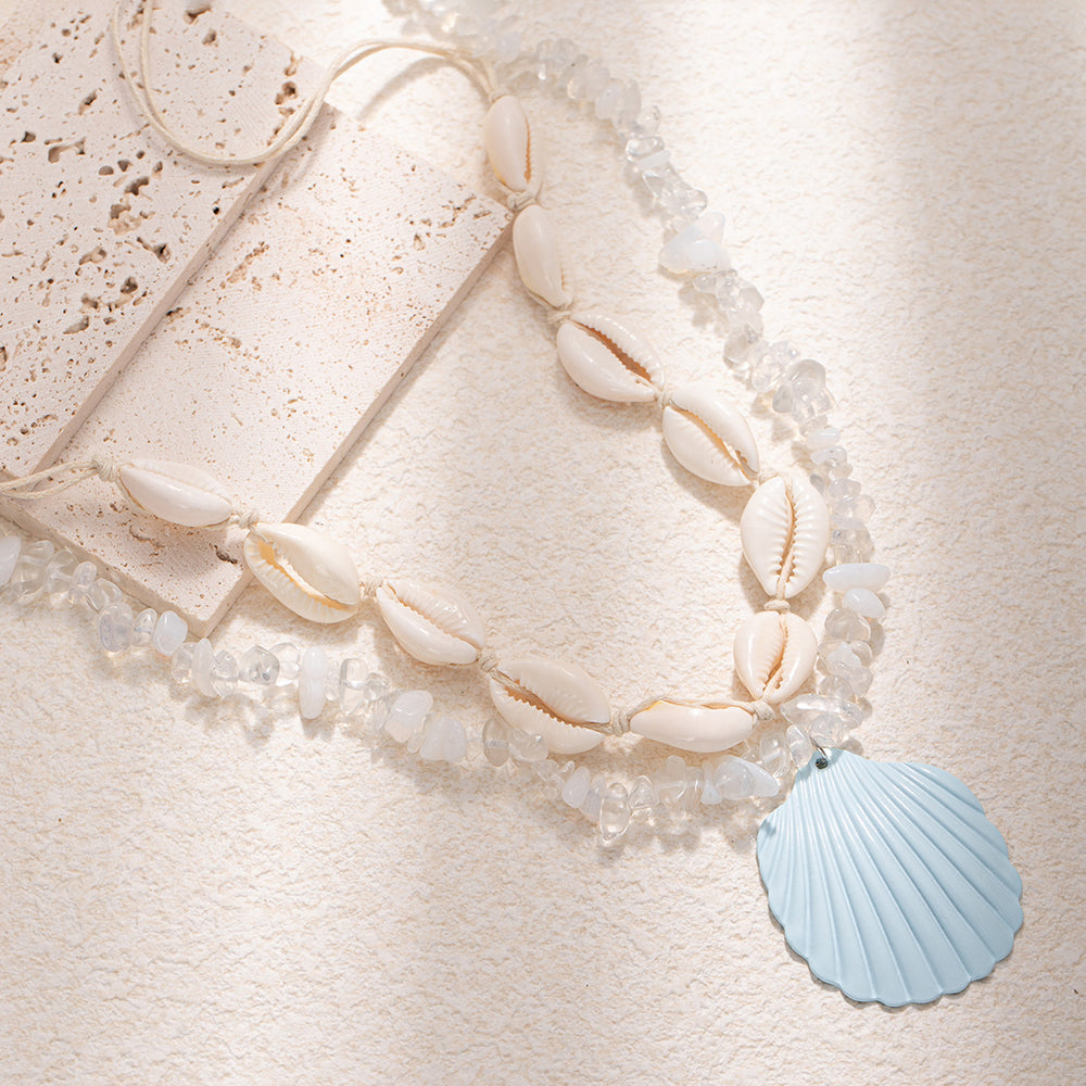 Multi-layered beach necklace wholesale european and american cross-border vacation style blue shell niche high-end clavicle chain for women
