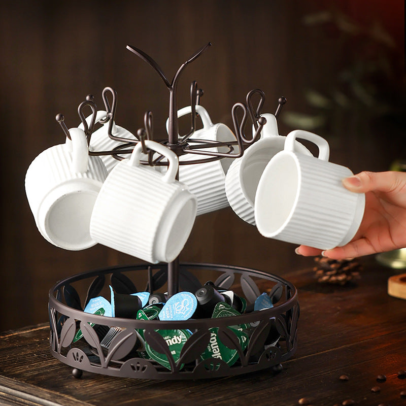 Cross-border Amazon coffee cup hanger coffee capsule rack rotating drain storage rack wrought iron mug holder