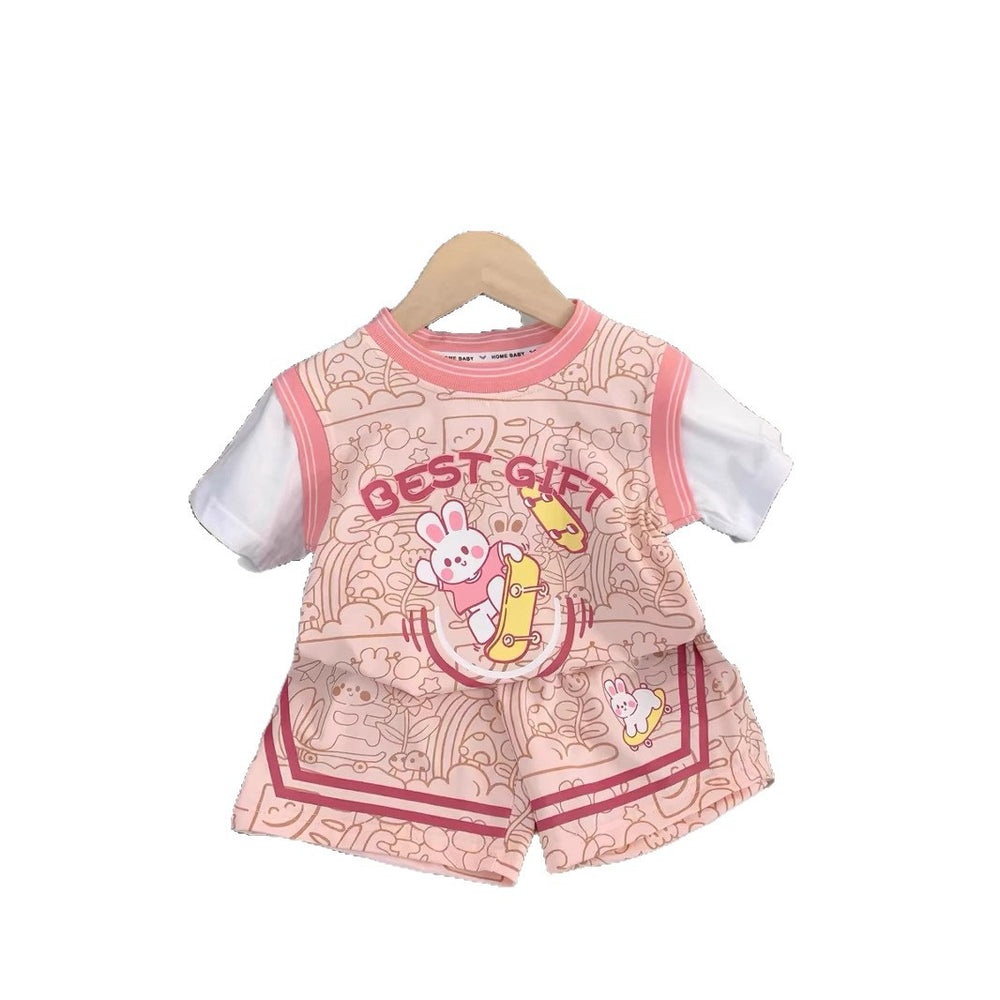 Girls' summer outfit set : trendy and stylish kids' shorts and top casual two-piece set - wholesale supply