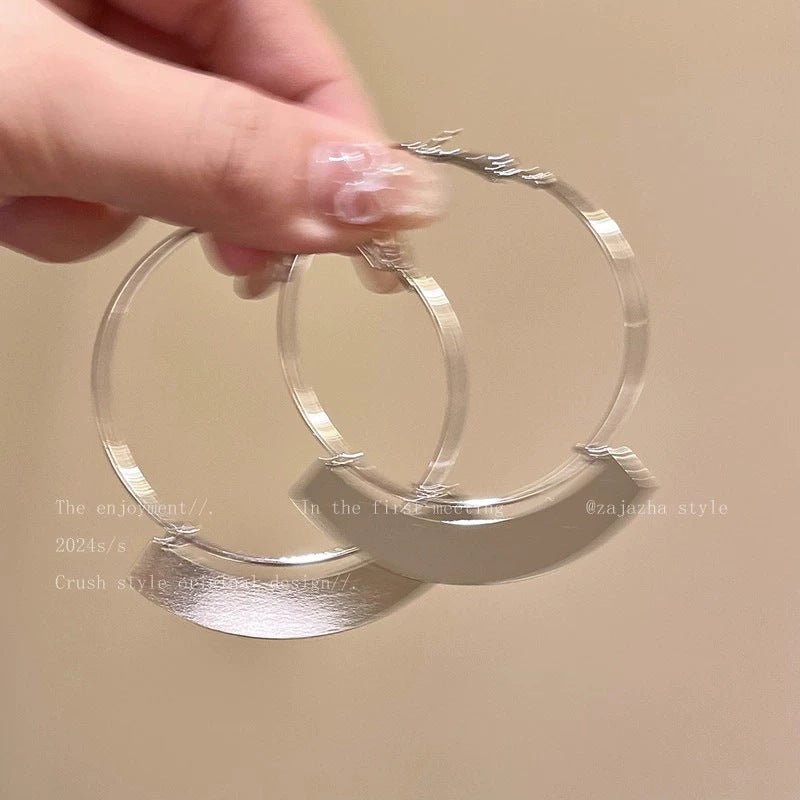925 silver needle hong kong style retro metal earrings for women classy geometric plain hoop earrings easiest for match exaggerated work clothing earrings
