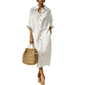 european and american cross-border new arrival: solid color long-sleeve shirt collar dress