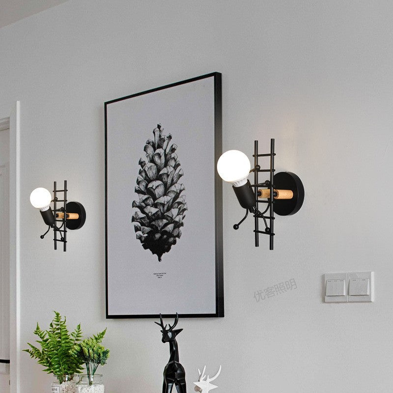Cross-border  American industrial wind climbing stairs wall lamp creative bedroom bedside wall wrought iron villain wall lamp