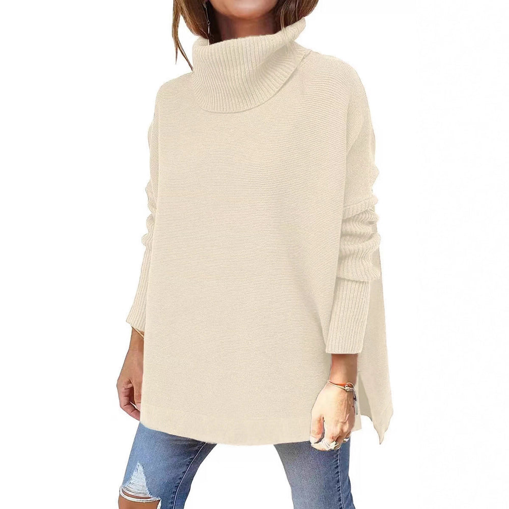 2022 amazon cross-border high neck sweater, mid-length batwing sleeve, cinched hem, pullover knit sweater for women