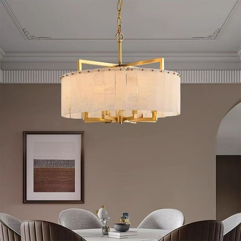 Luxury marble & solid brass living room chandelier - modern minimalist lighting for dining room, bedroom, show home, villa, duplex, and grand hall