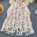 Evening gown high-end women's dress 2025 spring french sequin 3d floral waist-cinching spaghetti strap mesh dress