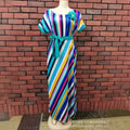 Factory direct export supply: colorful striped batwing sleeve belted maxi dress - clearance sale!