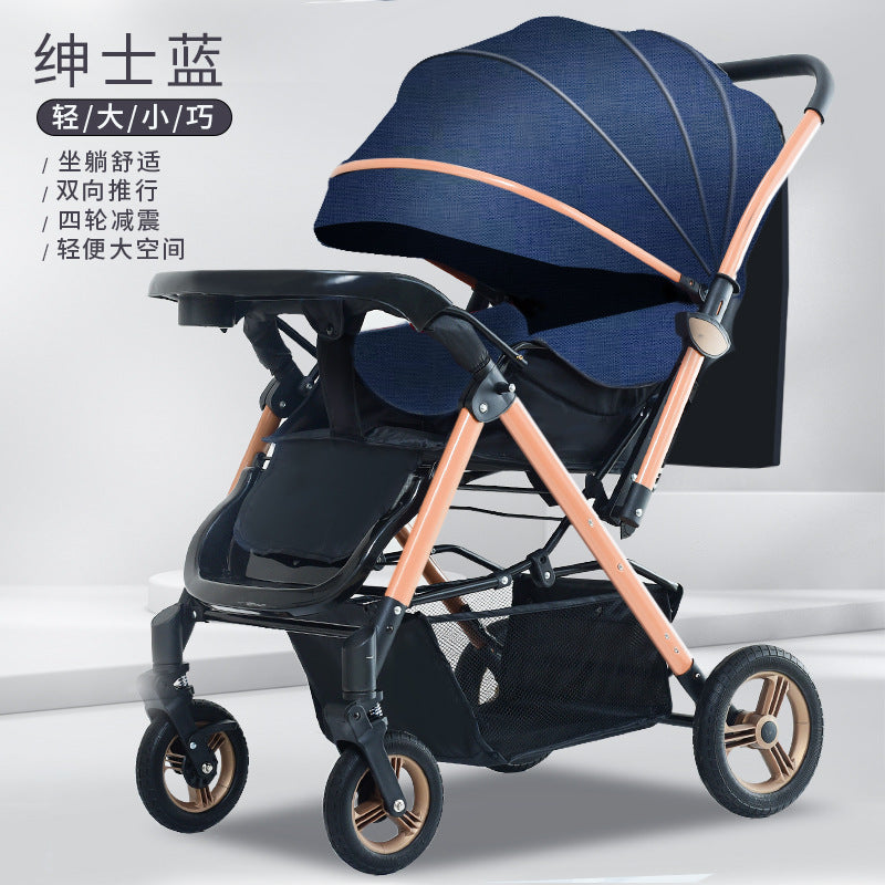 Four-wheel rubber can sit and lie down, two-way promotion, four-wheel shock absorption, large space baby stroller, high landscape bb stroller