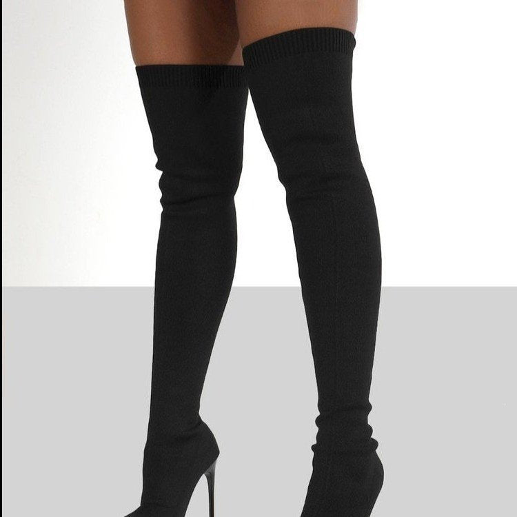 2026 spring new arrival: plus size women's boots - stretch boots, retro stiletto high heels, knitted over-the-knee boots