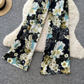 Commuter style v neckfloralsprintingtwo-piece set female autum light mature styleslimming look wide-leg jumpsuitelegantsuit