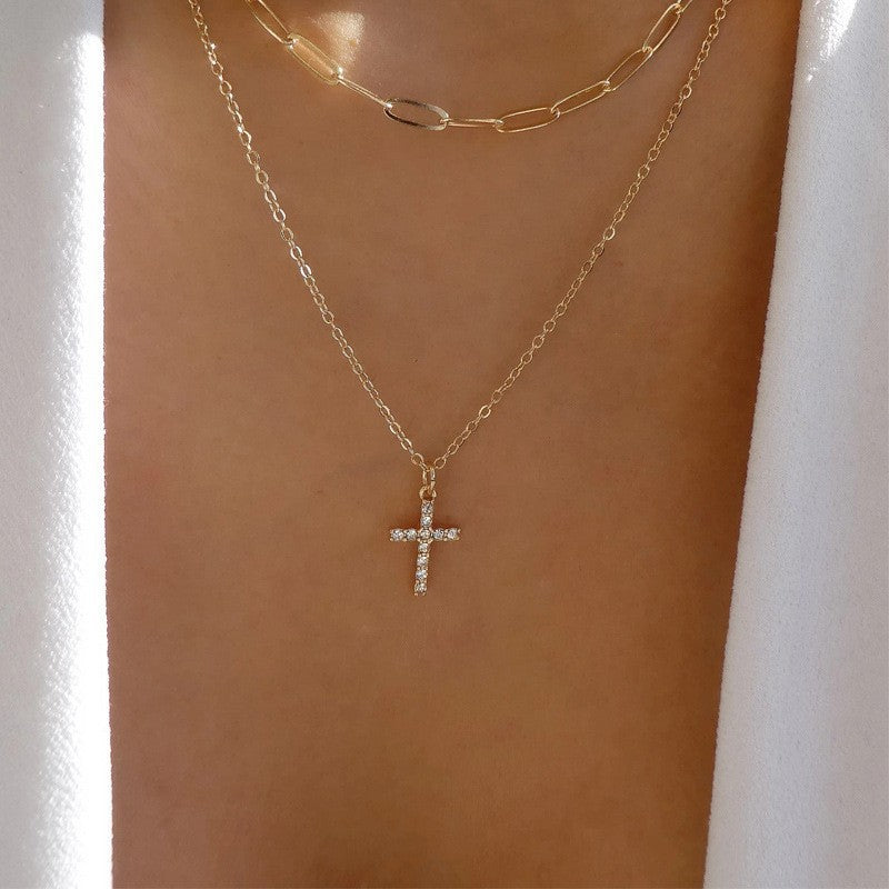 Stacked sunflower pendant wholesale cross-border retro multi-layer necklace niche high-end cross heart clavicle chain