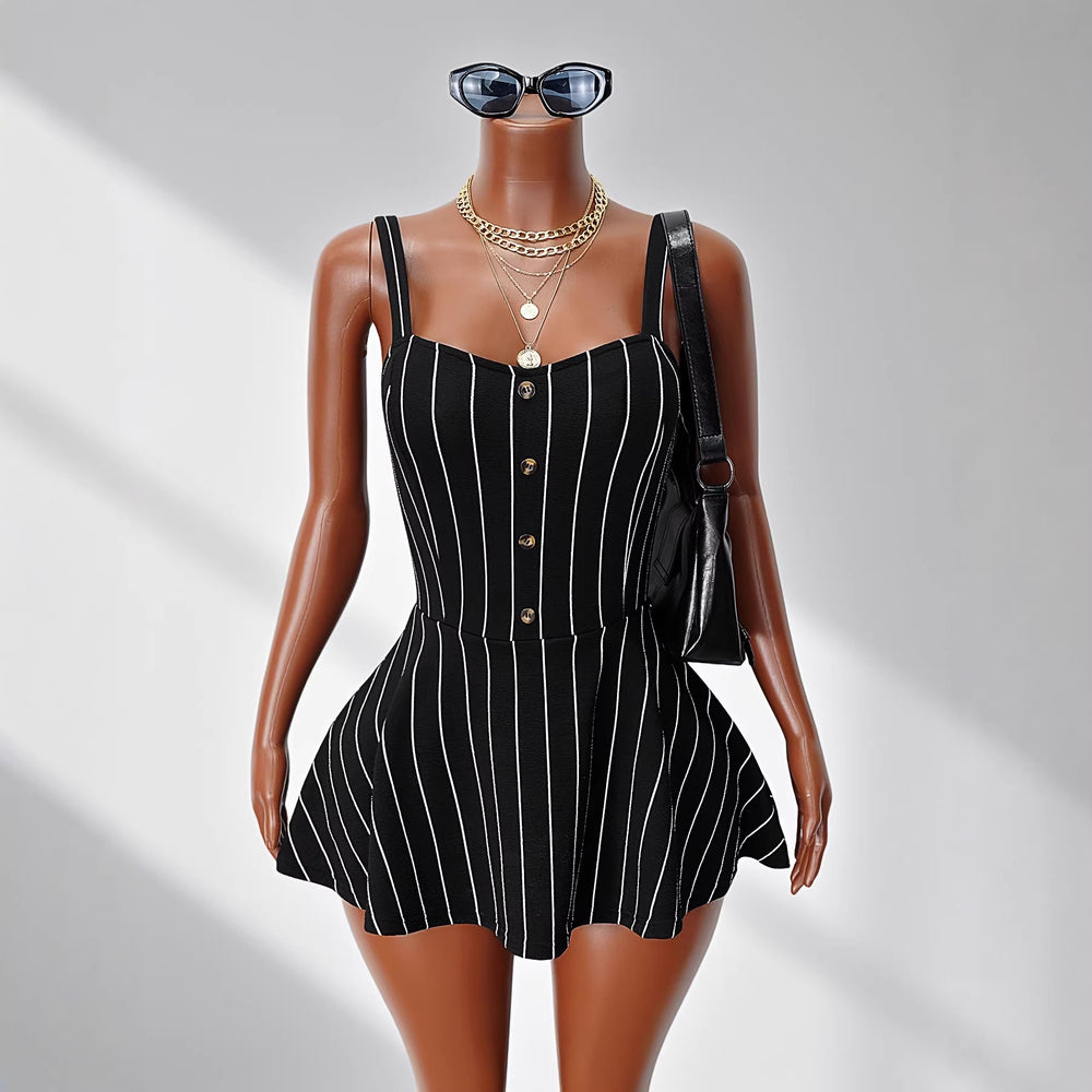 fashionexportcontrast colorbackless sleeveless silm suspenderstripespatchworkdress waist a-line skirt
