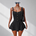 fashionexportcontrast colorbackless sleeveless silm suspenderstripespatchworkdress waist a-line skirt
