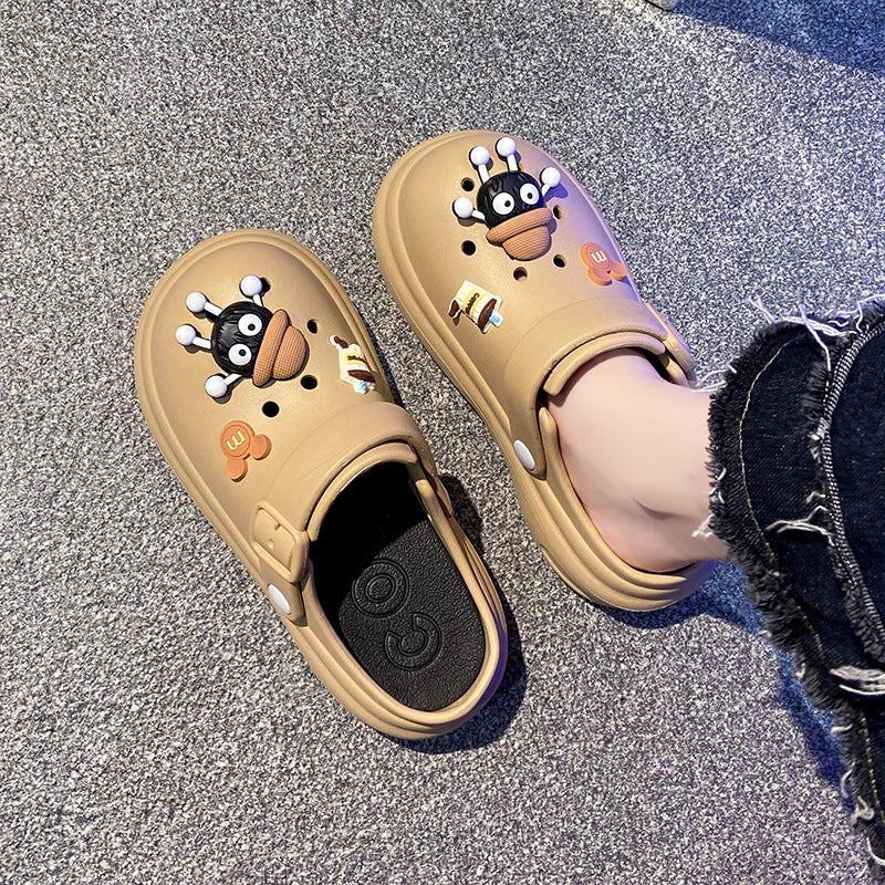Thick sole crocs women's new arrivalsummeroutwear non-slip deodorizing filter beach eva toe cap slippers couplethick sole shoes