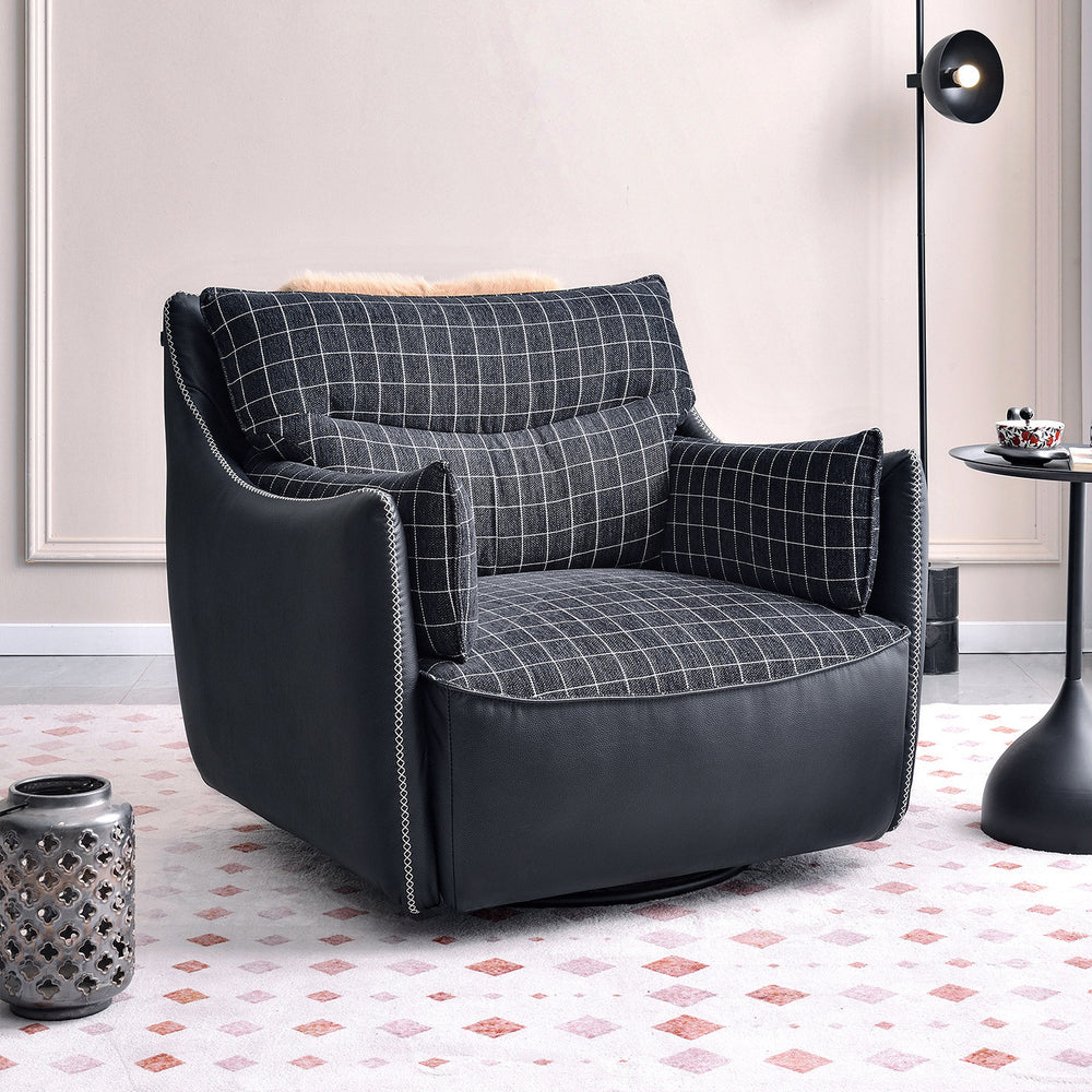 Modern minimalist single lazy sofa chair - living room, balcony, small apartment casual chair - plaid designer swivel chair