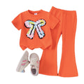 Kids clothing cross-border exclusive for european and american girls new arrival kids rose red short-sleeved t-shirt + pants